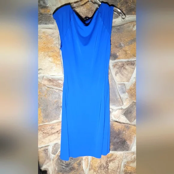 evan picone blue dress Evan Picone Black Pleaded Chiffon V-Neck Cocktail Dress Size 14 Large main image 0